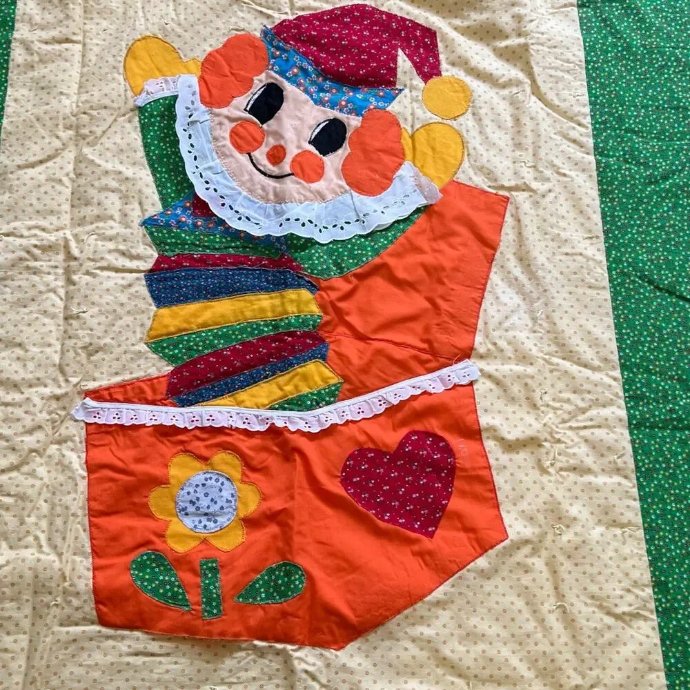 Vintage Handmade Jack In The Box Crib Applique Quilt Blanket/Wall Art 55